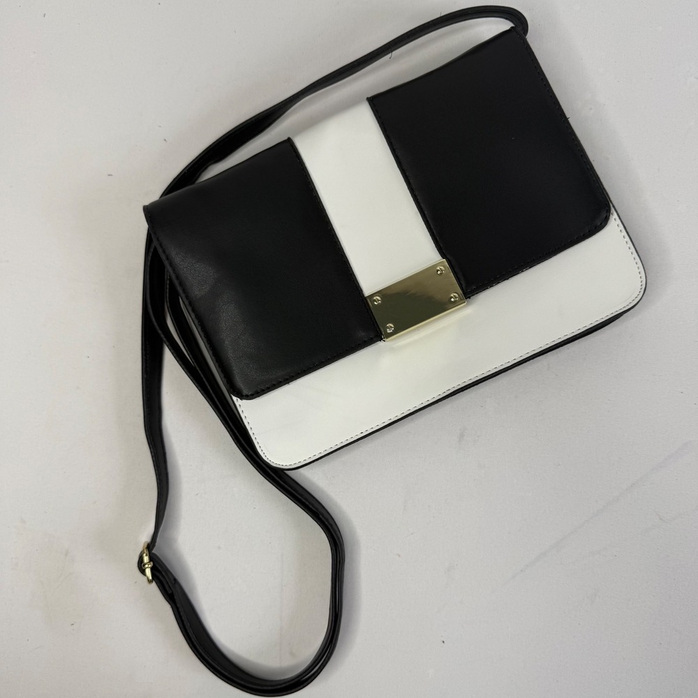 Merona Black White Colorblock Crossbody Bag Gold Hardware Structured Purse